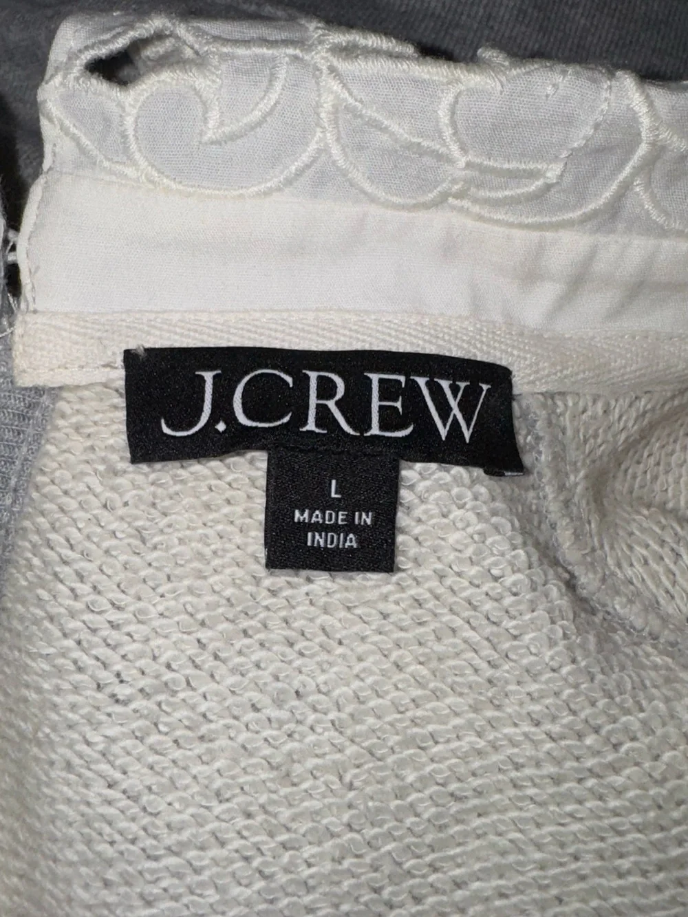 J. Crew Light Gray Puff-Sleeve Sweatshirt with White Floral Collar